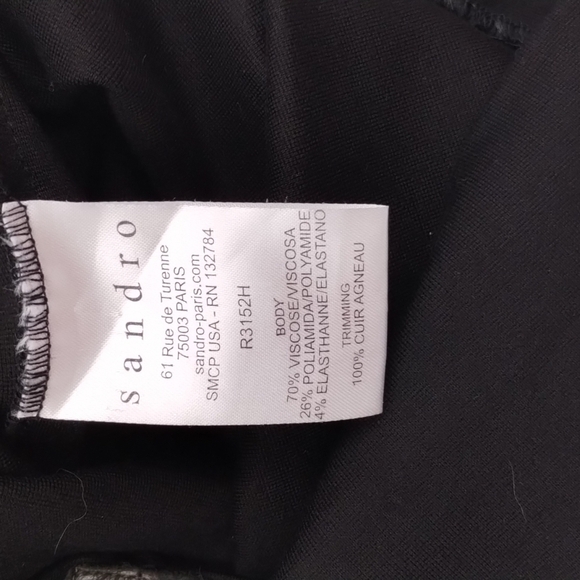 SANDRO H12 Rythme Black Dress Lamb Leather Trim Feel Sleeves Size 3 GORG… - Picture 10 of 13